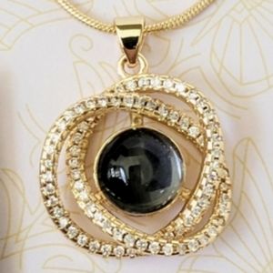 SALE! Celestial Saturn-Inspired Goldtone Necklace w/Faux Topaz & Faux Diamonds